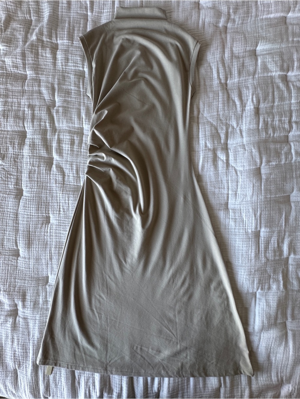 NWT OGL CashSoft Mockneck Tucks Midi Dress zSleeveless Minimalist Large - Picture 6 of 12